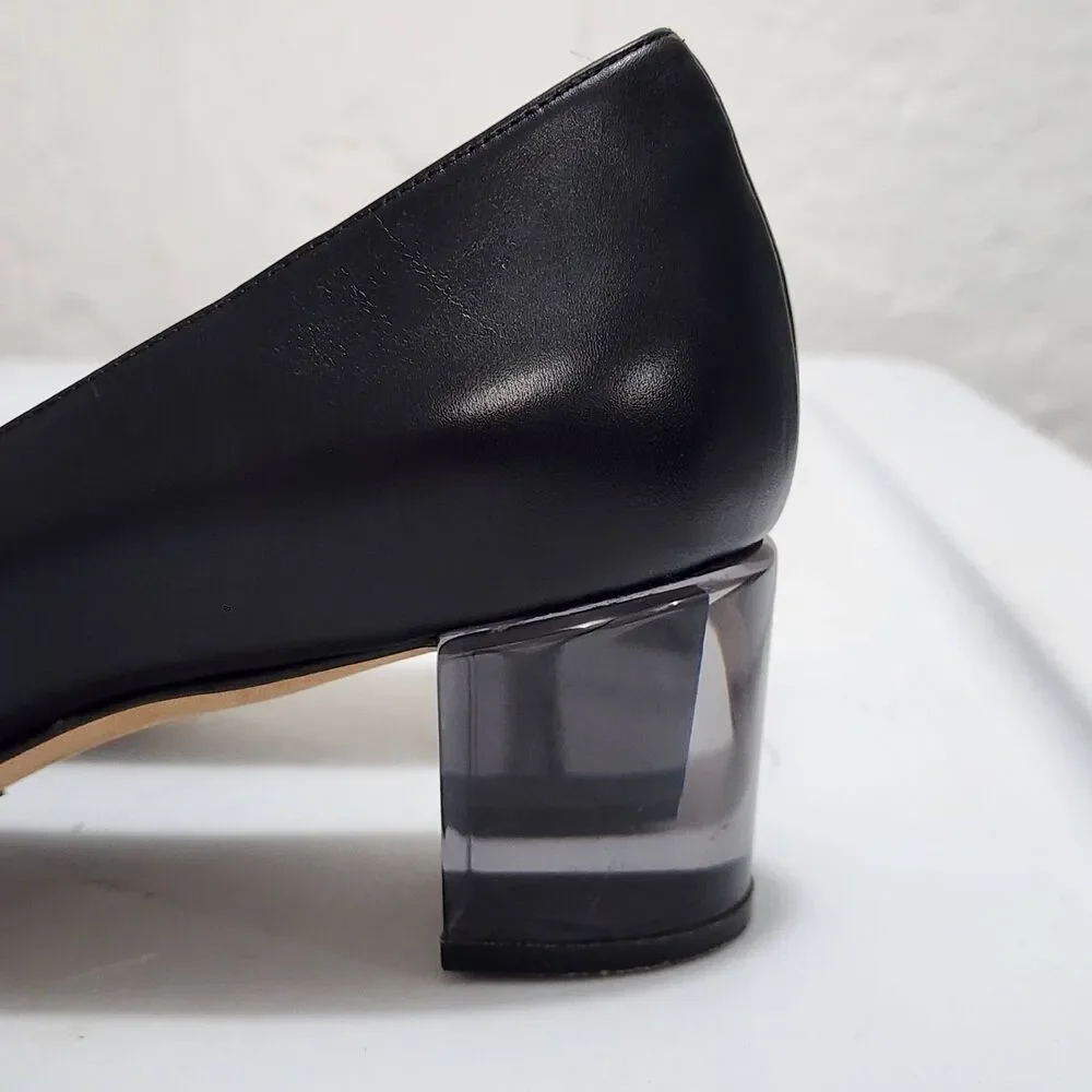 Stuart Weitzman Carole 50 pumps Black Leather Translucent Block Heel Size 11N